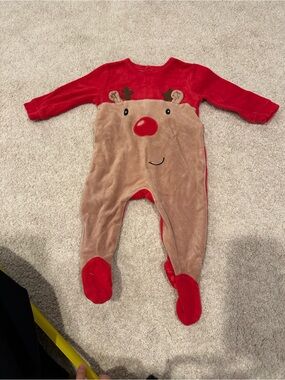 Cozy Reindeer Footed One-Piece Pajama in Red and Brown